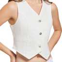 V VOCNI Womens Denim Vest V Neck Sleeveless Button Down Jean Vests Top Waistcoat Vest (White, S)