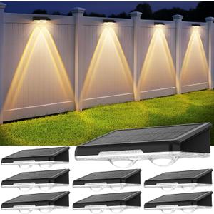 Solar Fence Lights Outdoor 8 Pack - 3 Modes (Warm/Neutral/Cool White), Fence Lights Solar Powered for Outside, IP65 Waterproof, Auto ON/Off Deck Lighting for Wall, Step, Patio, Pathway, Stairs (3000K/4500K/6500K)
