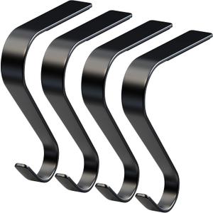 Christmas Stocking Holders for Mantle Set 4, Non-Slip & Scratch-Free Stocking Holder for Fireplace Christmas Decorations, Upgrade Lightweight Mantle Stockings Hangers Hooks for Xmas Decor (Black)