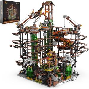 JMBricklayer Roller Coaster Challenging Building Sets for Adults 70003, Motorized Steampunk Marble Run Great Ball Contraption, Large Dinosaur Factory GBC Machine, Gifts for Challengers(5391 PCS)