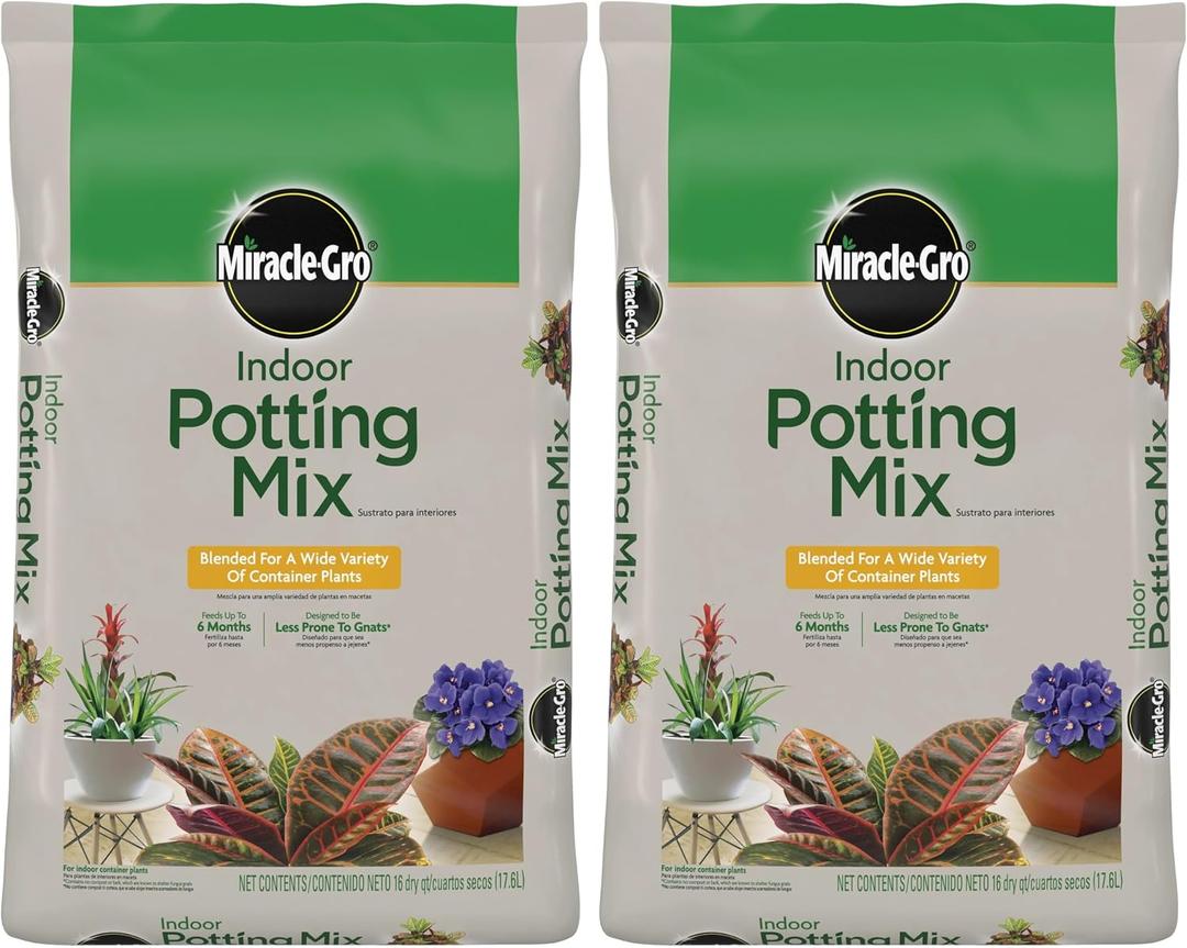 Miracle-Gro Indoor Potting Mix, Blended for a Variety of Houseplants, Feeds for up to 6 Months, 16 qt., 2-Pack (EXP 01/01/28)