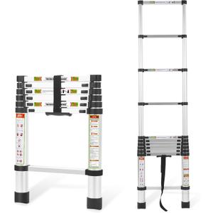RIKADE Telescopic Ladder, 6.5 ft Aluminum Telescoping Ladder with Non-Slip Feet, Portable Extension Ladder for Household and Outdoor Working, 330 lb Capacity