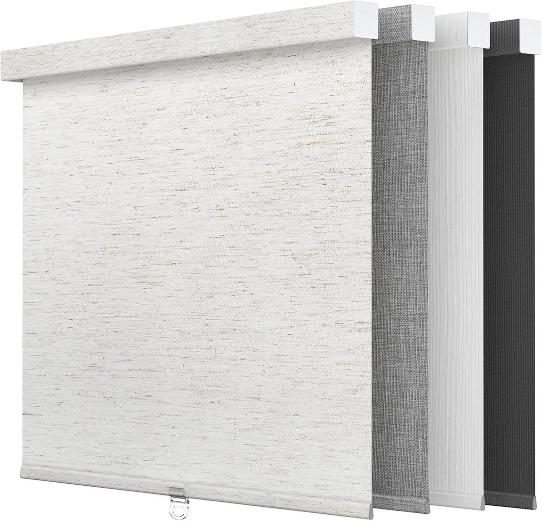 Astomi Blackout Pull-Down Window Shades, Cordless Free-Stop Blinds with Valance, Easy to Install and Efforless to Control, Ideal for Home and Office (22" W x 72" H, Linen Beige)