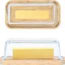 Glass butter dish with airtight lid that keeps butter soft - For countertop and refrigerator door shelf - Butter tray with lid fridge - Butter holder for counter - Covered butter dishes