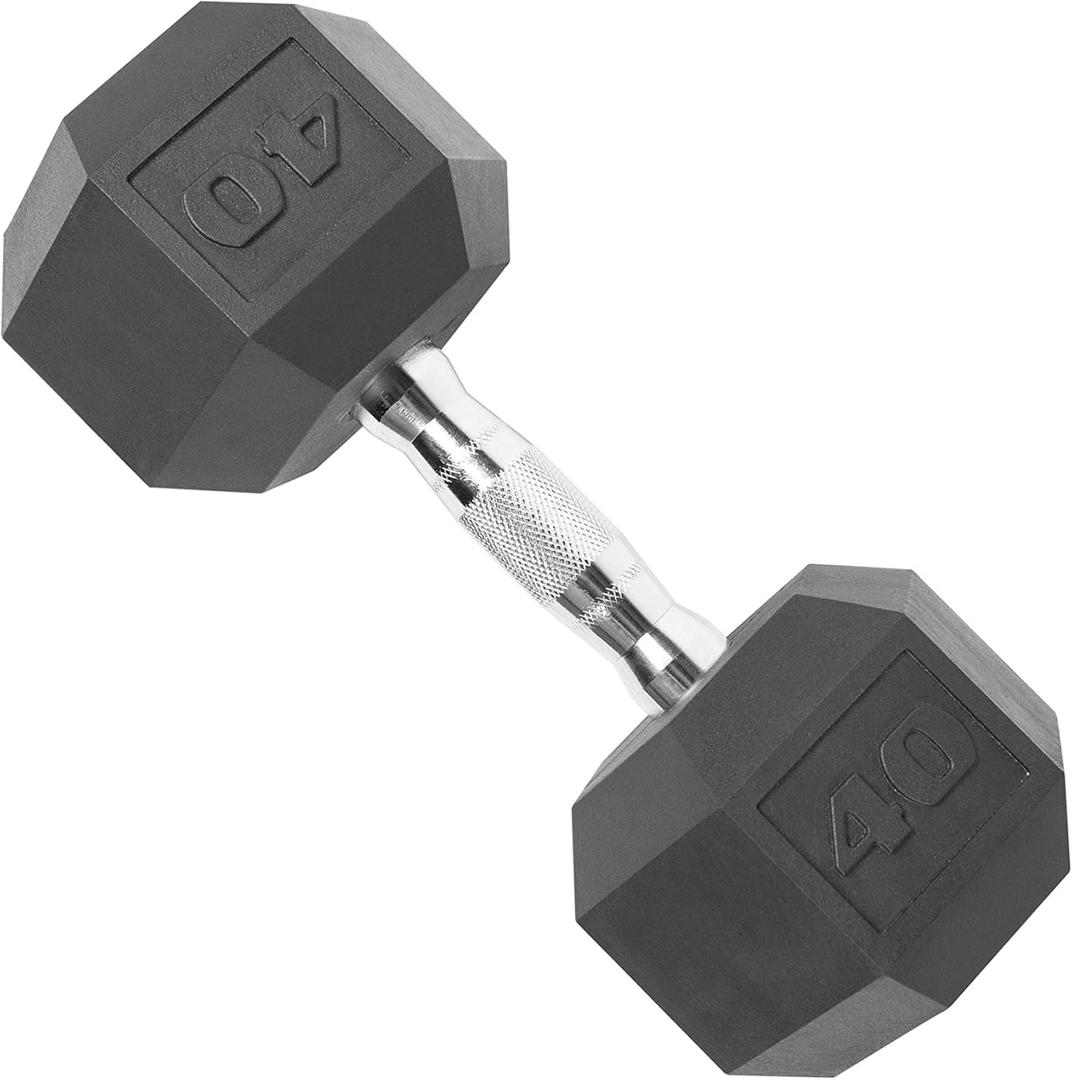 CAP Barbell 40 LB Rubber Coated Hex Dumbbell Hand Weight - Only One Dumbell | Chrome Handle