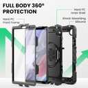 SEYMAC Case for Samsung Galaxy Tab A7 Lite 8.7" (SM-T220/ T225/ T227), Heavy Duty Full-Body Shockproof Protective Case with Screen Protector, Rotating Stand, Hand/Shoulder Strap, Black