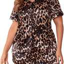 WDIRARA Women's Sleepwear Leopard Print Satin Shirt and Shorts Pajama Set (3X-Large Plus)