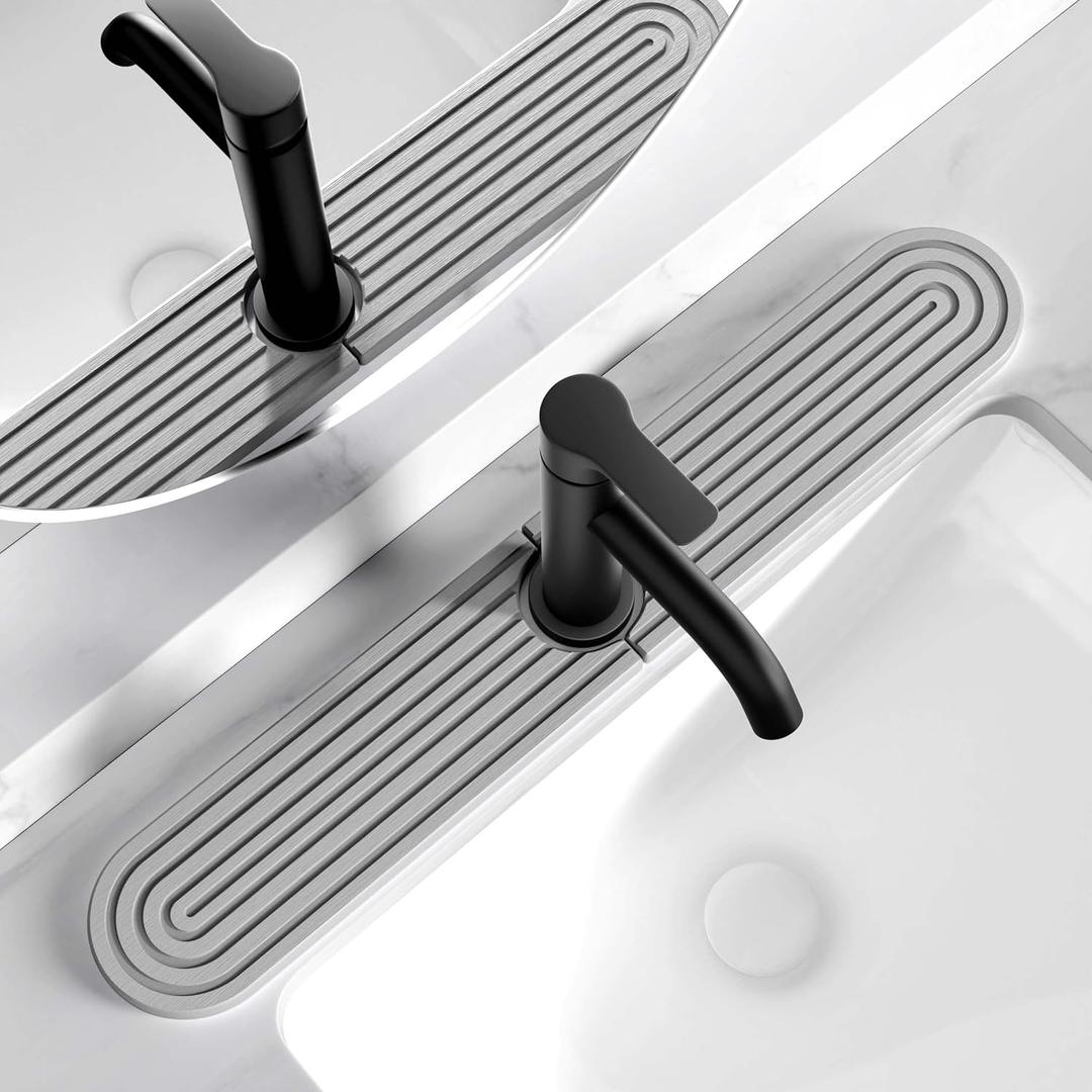 Kitchen Faucet Mat - Diatomite Splash Guard for Sink, Quick-Drying Water Absorbing Stone Tray [Grey, 23.6" x 3.9"], Includes Sandpaper (Gray)