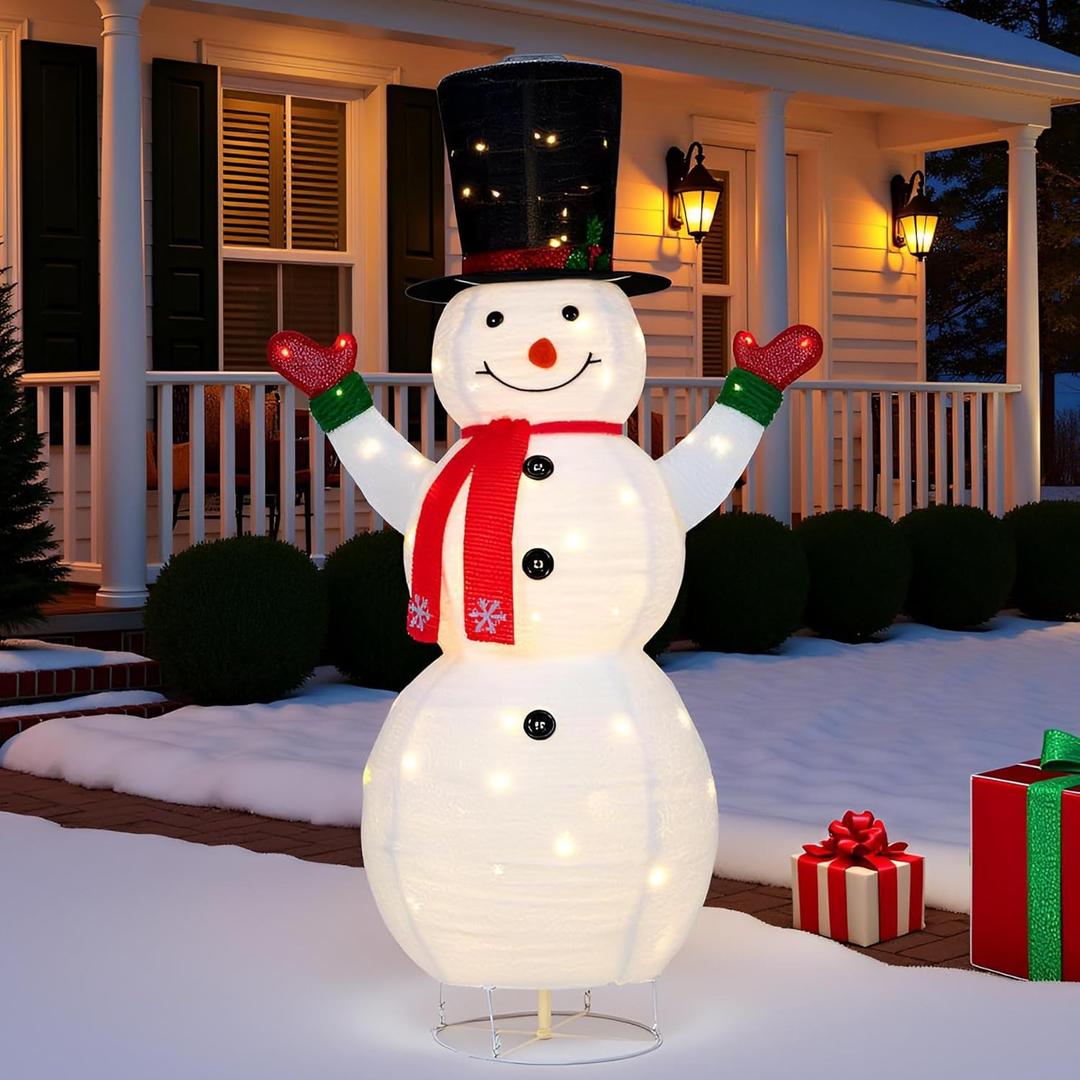 YULETIME 62-Inch Pre-Lit 3D Snowman, Pop-Up Lighted Christmas Snowman with 100 LED Warm White Lights