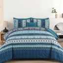 Cottolester Boho Comforter Set California King Size 8 Pieces, Teal Blue Comforter Bohemian Striped Bed in A Bag, Soft Microfiber Bedding Set for All Seasons