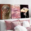 Kdyudo 3pcs Pink Disco Ball Canvas Framed Wall Art,Fashion Bar Cart Cocktail Fun Poster Print Pearl Perfume Girl Pictures Suitable for Girl Dormitory Bedroom Apartment Wall Decoration 16x24 inch