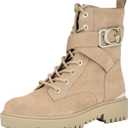 GUESS Women's Orana Combat Boot (8.5, Taupe Suede 240)