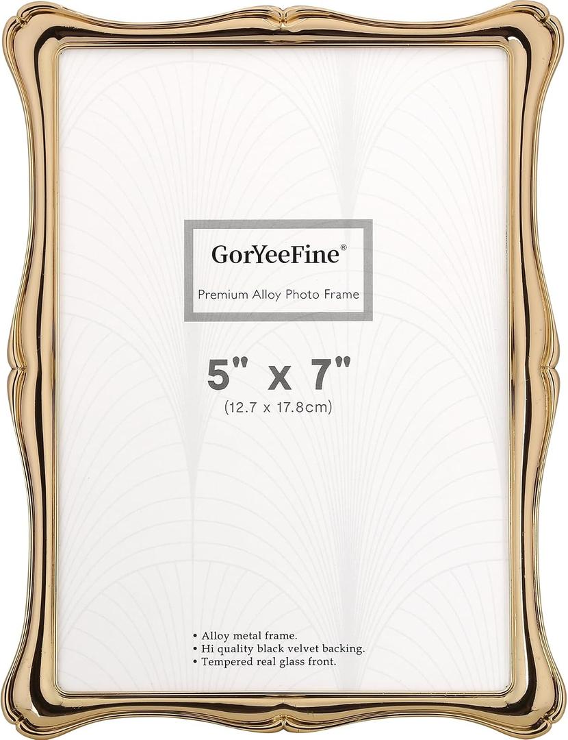 5 x7'' Premium Alloy Gold Photo Frame - Luxury Display Hi End Dcor Picture Frames 7x5'' with Velvet Backing,Hi End Dcor Metal Frames