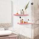 Love-KANKEI Floating Shelves Wall Mounted Set of 2, 17 Inch Rustic Wood Wall Shelves for Storage, Bedroom Living Room Bathroom Kitchen Office and More Pink