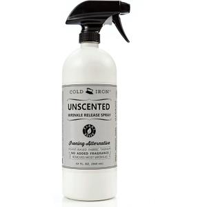 Cold Iron Wrinkle Release Spray for Clothes. 32 fl oz. Unscented/Fragrance Free. Plant Based Ironing Alternative. Fast, Easy to Use. Spray, Smooth, Hang. Award Winning Formula to Save You Time