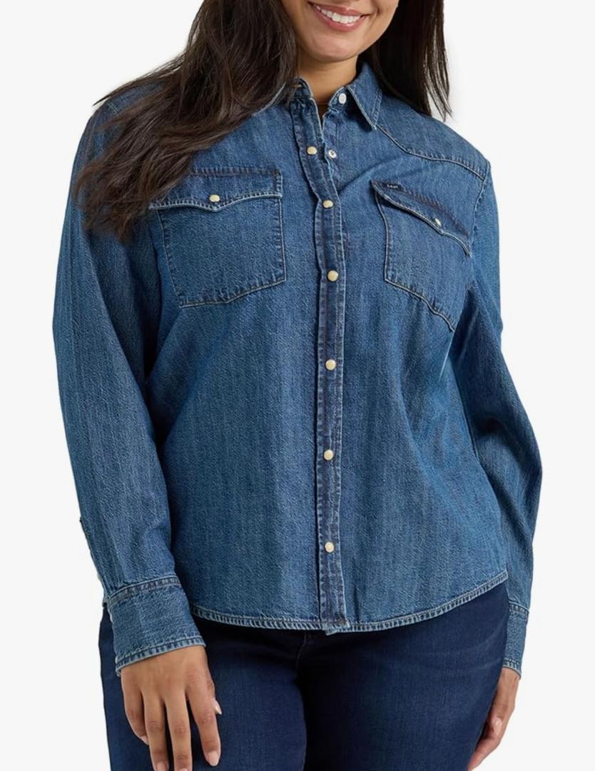 Lee Women's Plus Size Legendary Long Sleeve Western Snap Shirt, 2XL