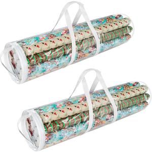 Wrapping Paper Storage Bags - Set of 2 Clear Totes with Handles for Organizing 30-Inch Rolls of Holiday, Birthday, and Christmas Wrap by Elf Stor (LARGE)