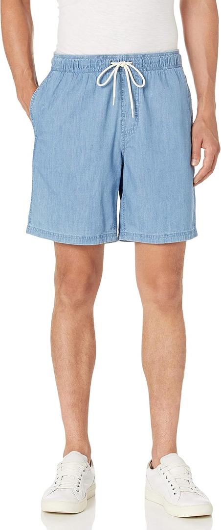 Amazon Essentials Men's 8" Inseam Relaxed-Fit Drawstring Walk Shorts (Available in Plus Size) (Medium, Light Wash Chambray)