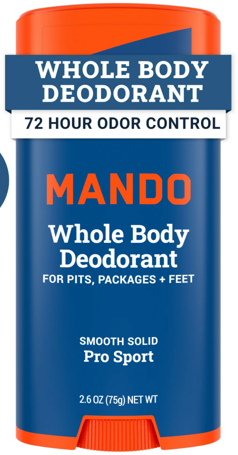 Mando Whole Body Deodorant For Men - Smooth Solid Stick - 72 Hour Odor Control - Aluminum Free, Baking Soda Free, Skin Safe - 2.6 ounce (Pack of 2) - Pro Sport