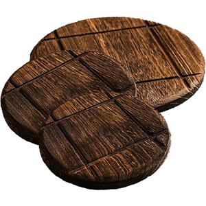 Wooden Placemat Set, Kitchen Wooden Heat Mat, Heat Resistant Mat for Hot Dishes/Pots/Bowls/Teapots/Fondue Holders, Non-Slip and Durable, Round (Set of 3), Two Small and One Large