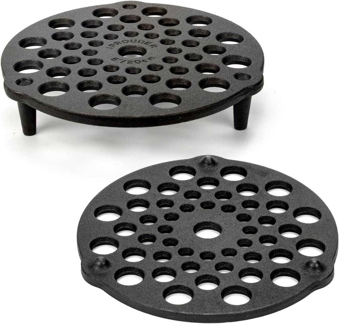 Cast Iron Trivet 2 PCS Set, 8-inch, Meat Rack, Cast Iron Grate for Dutch Ovens, Raise Food in Dutch Oven, Used as Burner Diffuser, Use Directly on Camp Fire, Used as Trivet on Table
