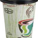 PaperMade Disposable Insulated 12 Oz, 14 Count To Go Designed Hot Cups With Black Dome Lids, For Drinking Coffee, Tea, Or Any Hot Beverage, Throw Away, Travel, Spill Free