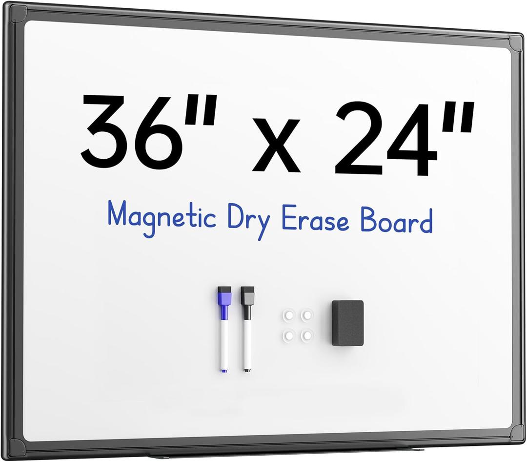VUSIGN 36'' x 24'' Magnetic White Board for Wall, Dry Erase Board with Black Aluminium Frame, Hanging Whiteboard for Office, Home, Meeting - Accessories Included