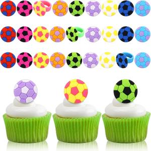 Honeydak 48 Pcs Soccer Sport Cupcake Rings Toppers Decoration Sport Ball Theme Cupcake Picks Cake Decoration for Baby Shower Birthday Party Cake Supplies