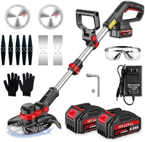 Weed Wacker‌,21V Cordless Electric Weed Eater, with 2×4.0Ah Battery Battery Powered, 3-in-1 Stringless Grass Trimmer, Brush Cutter, Edger, 3.9 lbs, for Lawn Yard Garden