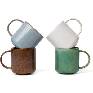 GIROFLIER Ol Ceramic Mug Set of 4-15oz Cute Coffee Mugs for Hot Chocolate, Espresso, and Tea, Nordic Style, Dishwasher and Microwave Safe, Gift for Coffee Lovers