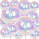 Shappy 14 Pcs Iridescent 4D Round Foil Balloons 32" 22" 12" Different Sizes Large Round Foil Holographic Shiny Balloons for Birthday Wedding Under the Sea Mermaid Disco Party Decoration