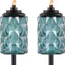 TIKI 2-Pack Topaz Blue Glass Torches  65" Outdoor Decorative Torches for Patio, Backyard & Garden  Easy Install, Weather-Resistant with Long-Lasting Wick & Snuffer