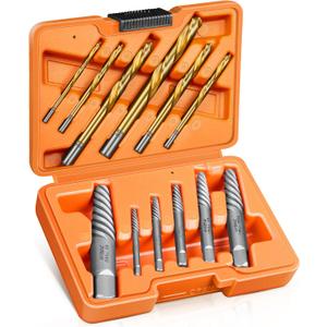12 Pcs Screw Extractor and Left Hand Drill Bits Set, Easy Out Bolt Extractor Set Spiral Flute Stripped Screw Remover Reverse Cobalt HSS Steel Drill Bit for Remove Broken Tight Screws Bolts Studs