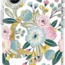 SCORPIFY for iPhone 16 Plus Case [Compatible with MagSafe] with Hibiscus Floral Design, Cute Clear Flower Magnetic Phone Cover for Women Girls, [Non Yellowing] Slim Bumper with Gold Accents