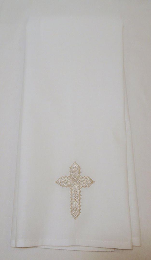Integrity Designs White with Silver Lace Cross Embroidered Towel 100 Percent Eco-Friendly Cotton