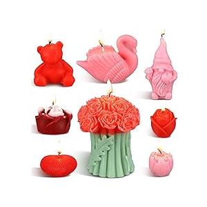 Conelist 8 Pcs Valentine's Candle Scented Heart Flower Bouquet Bear Swan Gnome Rose Shaped Aromatherapy Natural Soy Wax Candle for Wedding Engagement Anniversary Romantic Proposal Night Gift Decor
