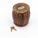 Wooden Antique Round Lockable Piggy Bank for Kids - Secure Money Box with Lock, Handmade Craftsmanship, Unique Gift Idea for Children, Decorative Barrel Savings Bank
