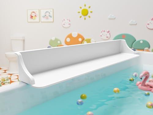 Cushore 3-Ft Bathtub Splash Guard PlayPad with Strong Suction Cups, Toy Tray Caddy Holder Storage, No-Leak, Mess-Free Bath Time for Kids, White