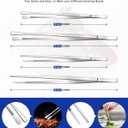 4 Pcs Fine Long Tweezer Tongs Professional Silver, 12'' and 10'' Stainless Steel for Kitchen, Food, Cooking, Repairing, Sea food and BBQ