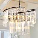 Wellmet 9-Light Crystal Chandelier, 28" Black Crystal Chandelier for Dining Room, Modern Adjustable Height Ceiling Pendant Light Fixture for Entryway, Living Room, Kitchen, Bedroom, Hallway, Staircase