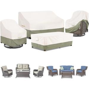 Bitubi Outdoor Waterproof Patio Furniture Covers 4-Piece Set for Swivel Rocker Chairs, Patio Loveseat 58in, Coffee Table 48in, Heavy Duty 600D Tough Canvas, Beige
