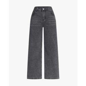 Girl's High Waisted Button Wide Leg Jeans Casual Long Denim Pants with Pocket No Size