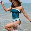 Jolefille Tankini Swimsuits for Women Two Piece Strapless Bandeau Bathing Suits Tops Full Coverage Modest Swim Suits 2026 (L)