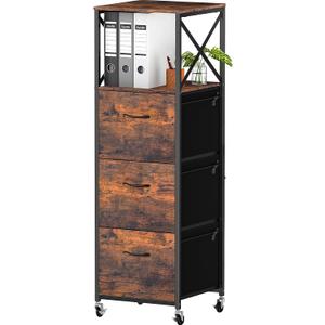 3 Drawers File Cabinet, Vertical Filing Cabinets for Home Office, Non-woven Fabric Drawer with Adjustable Hanging File Folders, A4/Letter Size, Open Shelf, Mobile Printer Stand, Rustic Brown