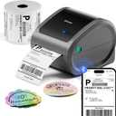 Bluetooth Shipping Label Printer with 1 Roll Labels - D520BT Thermal Label Printer, Thermal Printers with Built-in Label Holder, Come with 500PCS 4x6 White Labels (500 Labels/Roll)