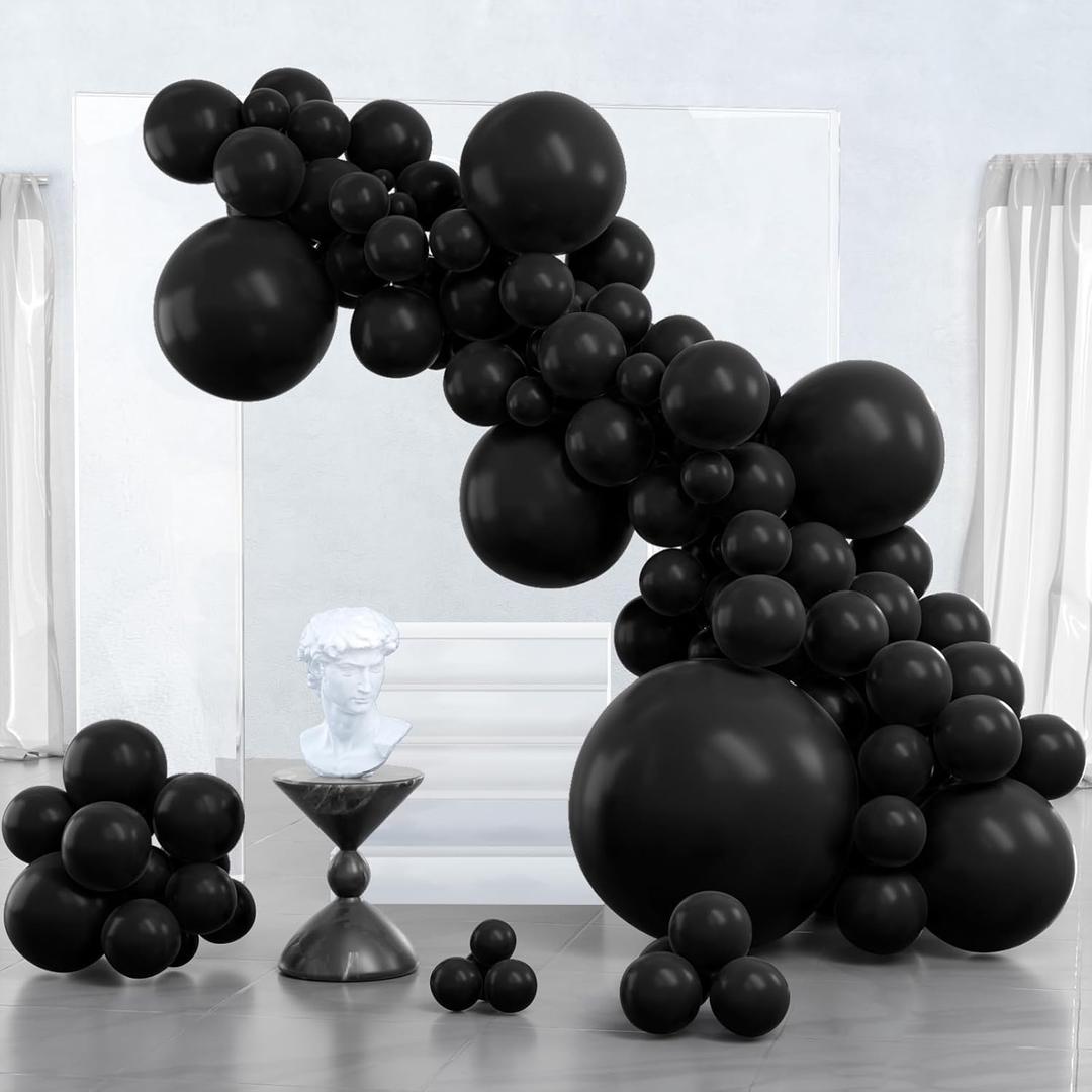 PartyWoo Black Balloons, 100 pcs Matte Black Different Sizes Pack of 36 Inch 18 Inch 12 Inch 10 Inch 5 Inch Black for Balloon Garland or Balloon Arch as Party Decorations, Black-Y18