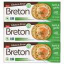 Breton Gluten Free Herb & Garlic Crackers (Pack of 3) - Non-GMO, Plant-Based, For Snacking, Dips, Cheese and Spreads, 3x4.76oz (EXP 09/12/26)