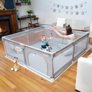 MioTetto Large Baby Playpen  Portable Play Pen, Playpen for Babies and Toddlers with Gate and Breathable Mesh  Indoor, Outdoor Baby Play Yard with Balls & Hangers - Safe and Sturdy Play Pen (Classic)
