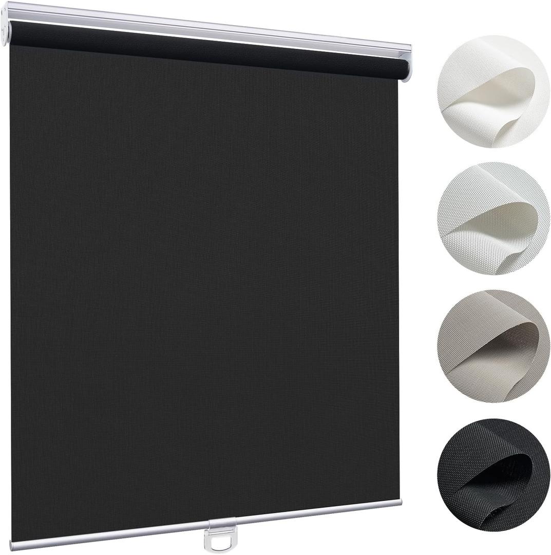 UrMoon Roller Shades Blinds for Windows Cordless Light Filtering Spring Roller Blinds and Shades (Light Filtering - Black, 27 3/4" W x 64" H) (27 3/4"W x 64"H, Light Filtering - Black)