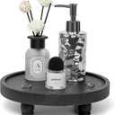 Tikea Farmhouse Wood Display Riser, 10 in. Farmhouse Pedestal Stand for Living Room Kitchen Bathroom Counter Decor, Round Display Tray for Coffee and Soap Dispenser (Black)